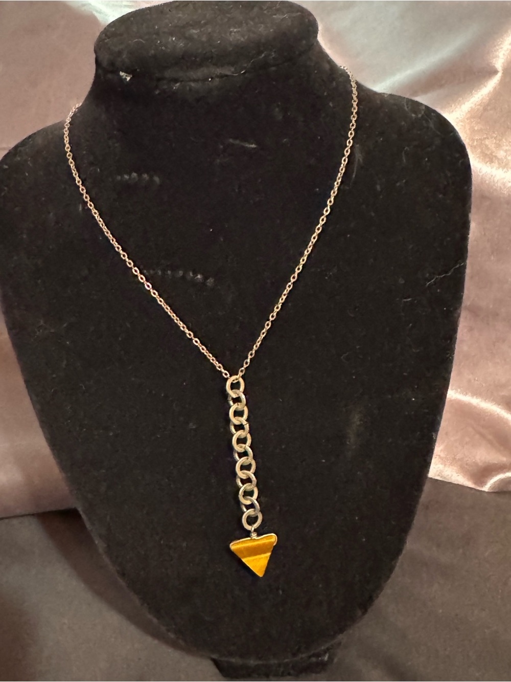 Gold-Tone Y-Necklace with Amber Colored Triangle Pendant